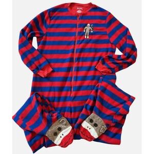 Nick & Nora NWT Blue Red Stripe One Piece Sock Monkey Footie Pajamas Small